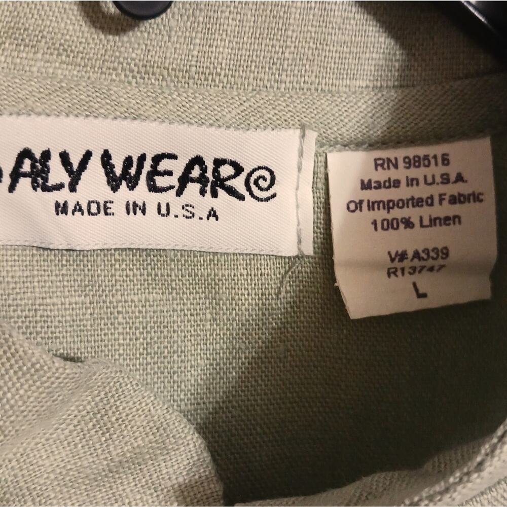 Aly Wear linen shirt sz L sage green button front lagenlook layering breathable - Picture 10 of 10